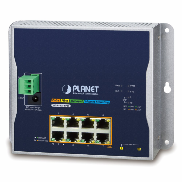 Planet WGS-5225-8P2S plochý L3 switch, 8x1Gb, 2x2.5Gb SFP...