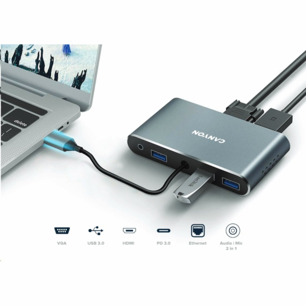 CANYON replikátor portů DS-14 8v1, 1xUSB-C PD 100W, 1xHDM...