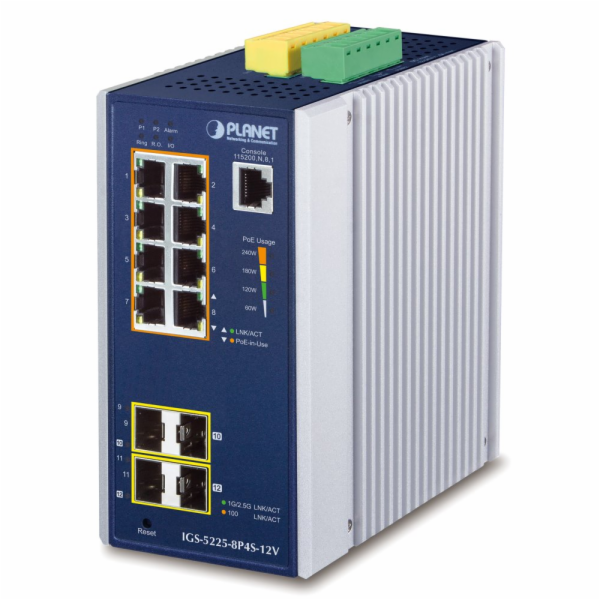 Planet IGS-5225-8P4S-12V průmyslový L3 switch, 8x1Gb, 2x1...