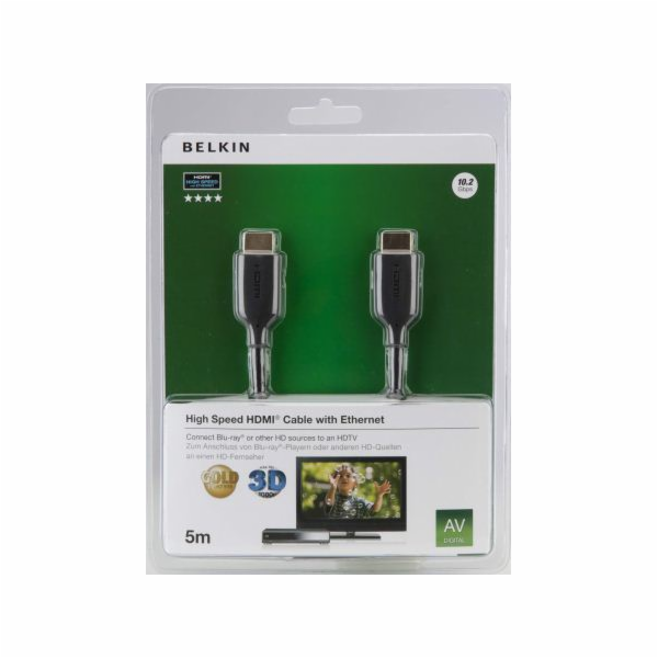 Belkin kabel HDMI HighSpeed 3D s Ethernetem,4K, zlacený - 5m