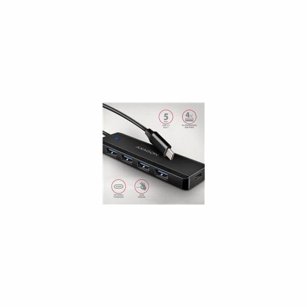 AXAGON HUE-C1C, 4x USB 5Gbps TRAVEL hub, USB-C napájecí k...