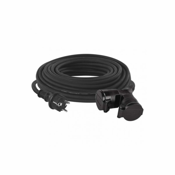 Venkovní prodlužovací kabel 20m / 2 zásuvky / černý / gum...