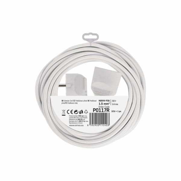 Prodlužovací kabel 7 m / 1 zásuvka / bílý / PVC / 1,5 mm2