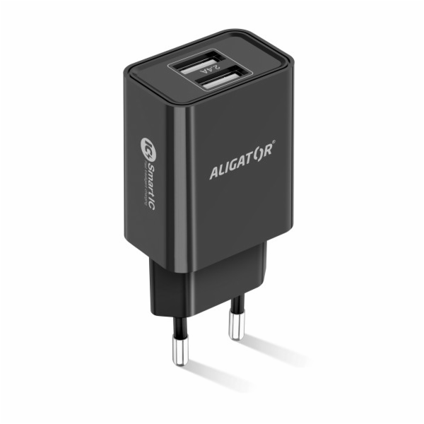Chytrá síťová nabíječka ALIGATOR 2,4A, 2xUSB, smart IC, č...