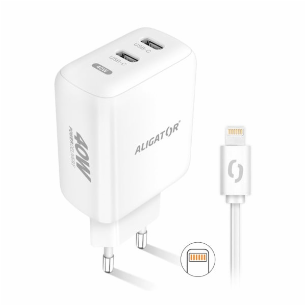 Chytrá síťová nabíječka ALIGATOR Power Delivery 40W, 2xUS...