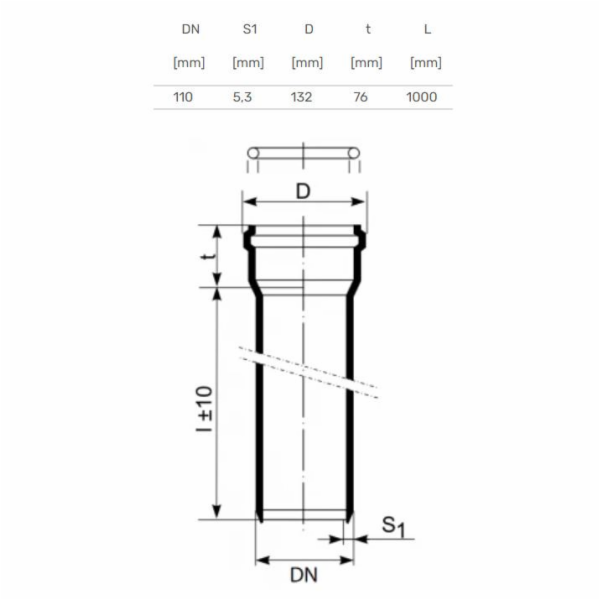 Vnitřní kanalizační potrubí Magnaplast, Skolan O110 mm, 1m