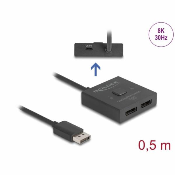 DeLOCK DisplayPort Switch 2 > 1 obousměrný 8K