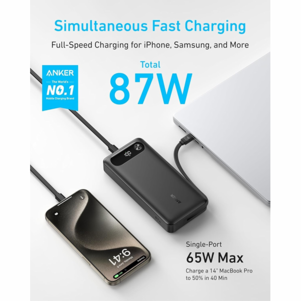 Anker Power Bank 20000mAh, 87W, s vestavěným USB-C kabele...
