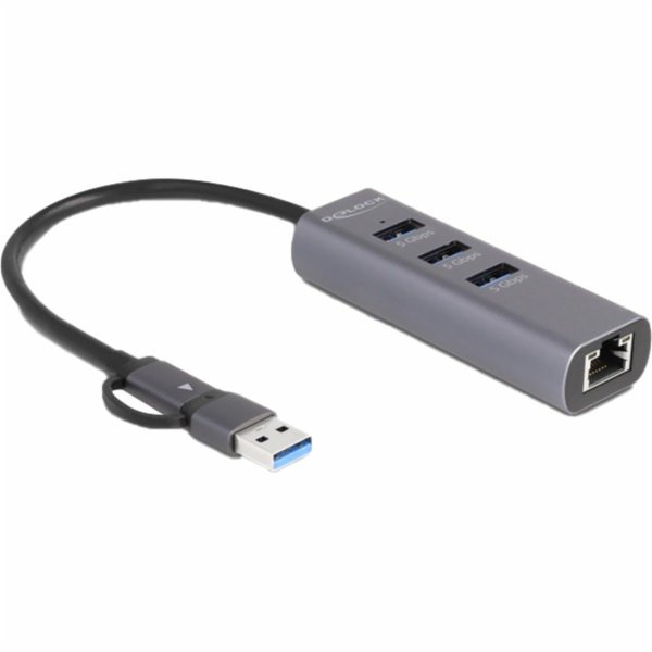 DeLOCK 3portový USB Hub 5 Gbps + Gigabit LAN s USB Type-C...