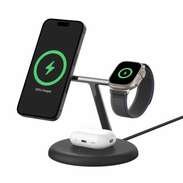 Belkin BOOST CHARGE PRO Qi2, 15W 3v1 magnetický stojan, č...
