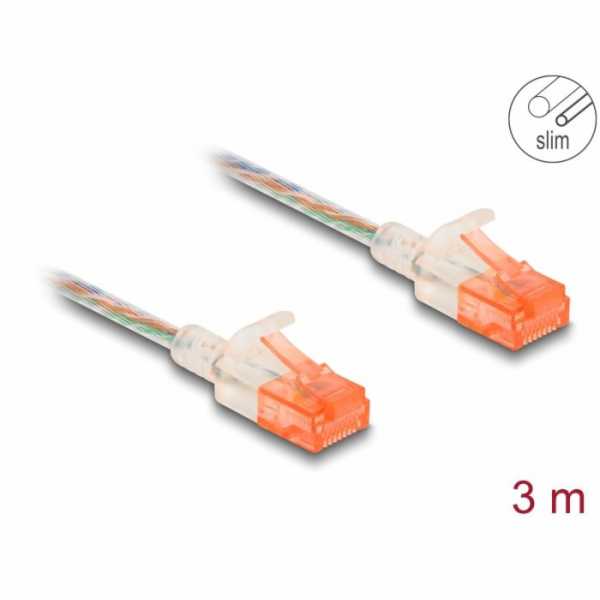 Delock Síťový kabel RJ45, Cat.6A, U/UTP, tenký, 3 m, tran...