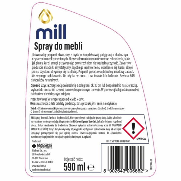 MILL Čisticí sprej na nábytek 590 ml