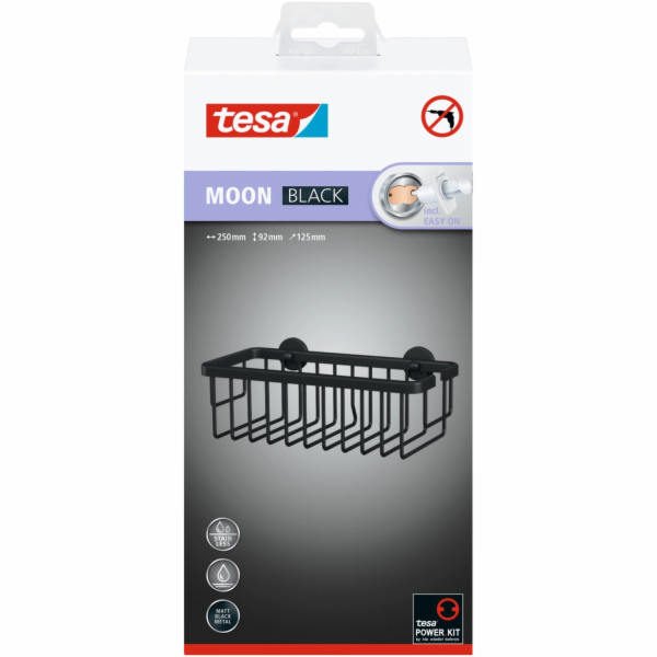 Sprchový koš Tesa Moon Black, matně černý, včetně lepidla