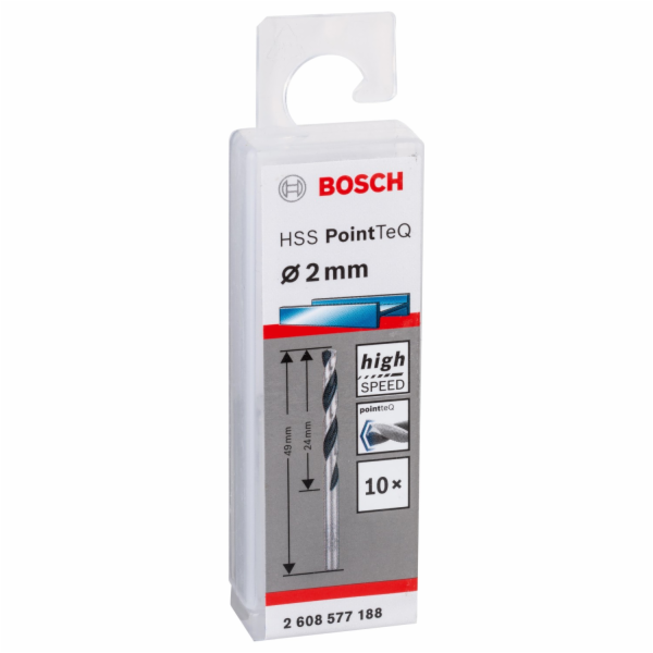 HSS spirálový vrták Bosch PointTeQ, O 2mm x 49mm, 10 kusů