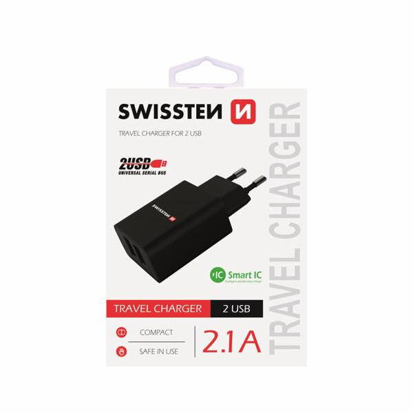 Swissten Síťový Adaptér Smart Ic 2X Usb 2,1A Power Černý