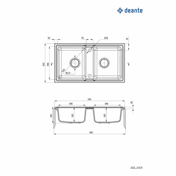 DEANTE 2-CHAMBER GRANITE SINK BLACK ZOR