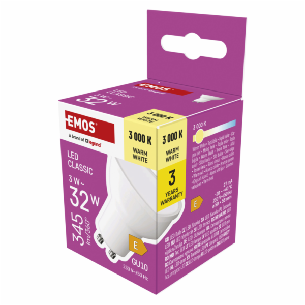 Emos  LED žárovka Classic MR16 / GU10 / 3 W (32 W) / 345 ...