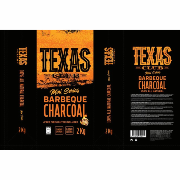 Dřevěné uhlí "Texas Club" ANGL2NEW, 2 kg