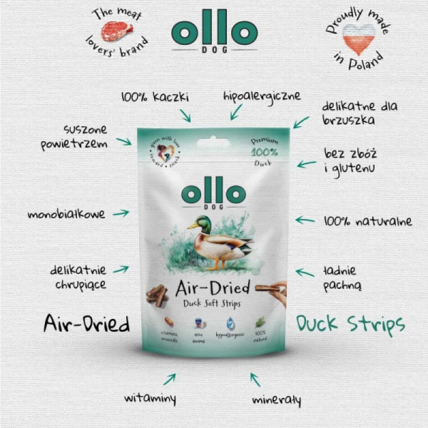 OLLO Air-Dried Duck strips - pamlsek pro psa - 80g