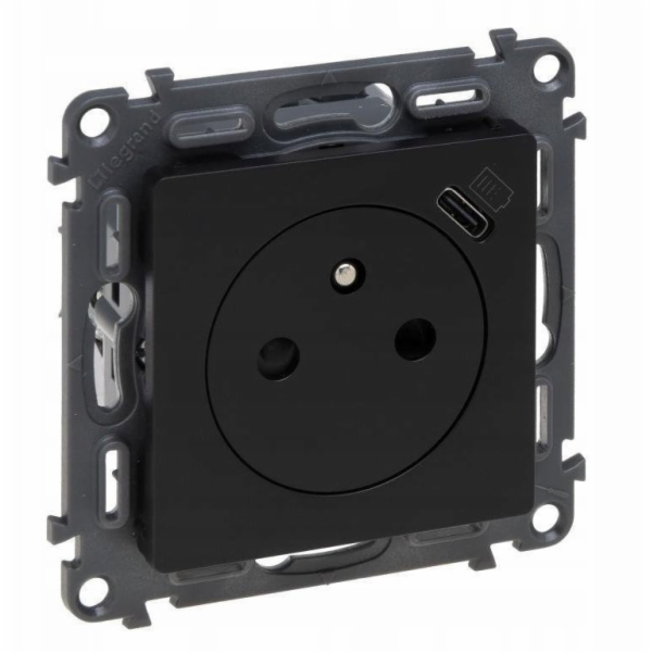 Legrand VALENA LIFE 2p+z zásuvka s USB typ C černá 756336