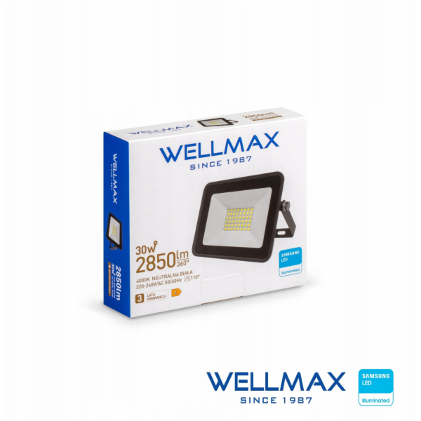 Wellmax LED světlomet 30W 95lm/W 2850lm IP65 Neutrální 40...
