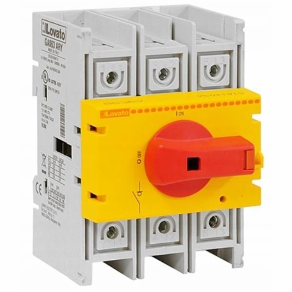 Lovato Electric 3P 80A odpínač, žlutočervená knoflíková h...