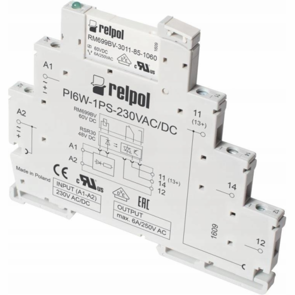 Relpol Relé rozhraní 1P 6A 230V AC/DC PIR6W-1PS-230VAC/DC...