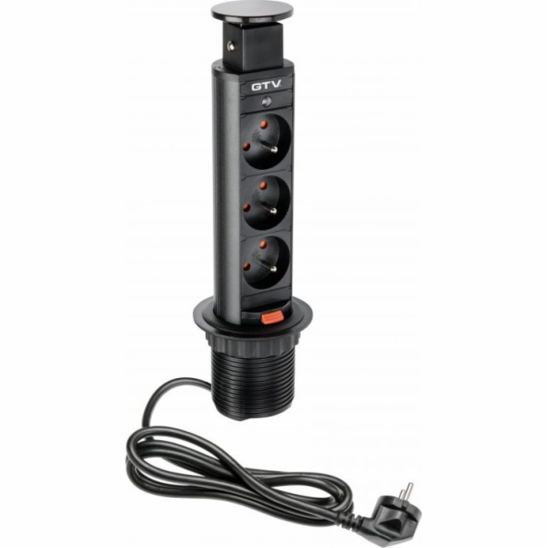 GTV Desktop prodlužovací kabel 60mm černý 3x zásuvka s uz...
