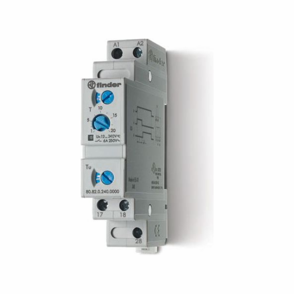 Finder Časové relé 2NO 6A 12-240V AC/DC 250V jednofunkční...