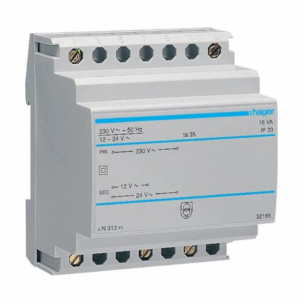 Hager Modulární bezpečnostní transformátor 230/12-24V AC ...