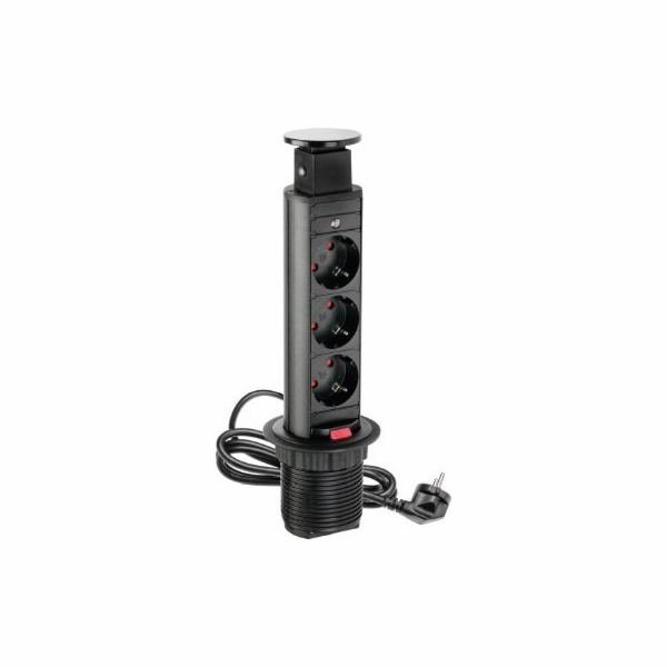 GTV Desktop prodlužovací kabel 60 mm černý 3 x SCHUKO 2 m...