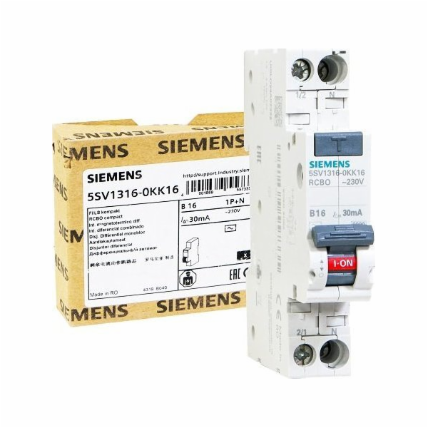 Siemens Diferenciální jistič 2P 16A B 0,03A typ AC 5SV131...
