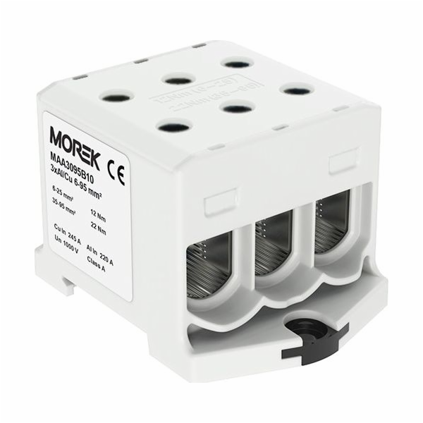 MOREK Přípojnicový konektor 6-95mm2 šedý 6 otvorů AL/CU 1...