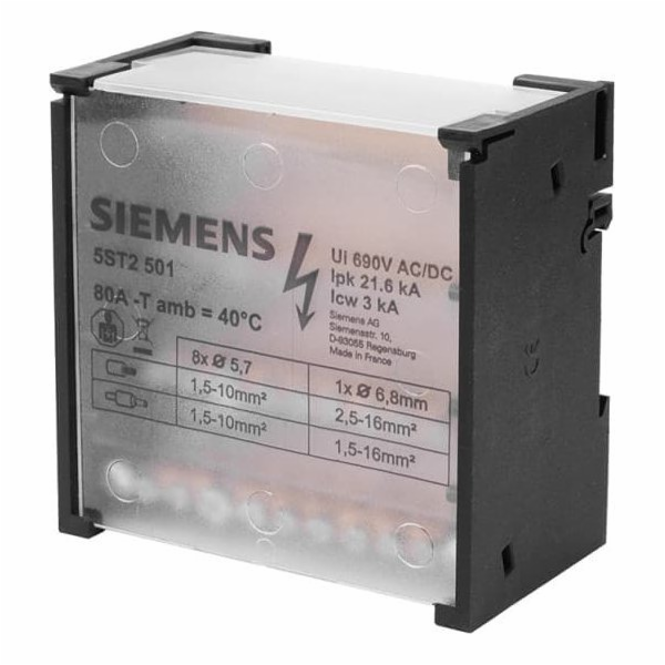 Siemens Rozvodný blok 80A 4P 500V 1x6-16mm2 + 8x4-10mm2 D...