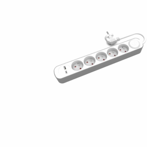 Plastrol 5x pevný prodlužovací kabel s vypínačem a USB A/...
