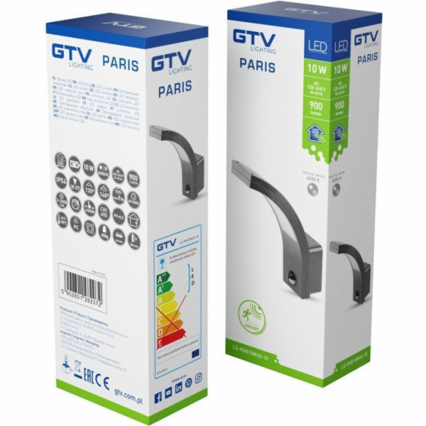 GTV Nástěnné LED venkovní svítidlo PARIS, IP54, 4000 K, 1...