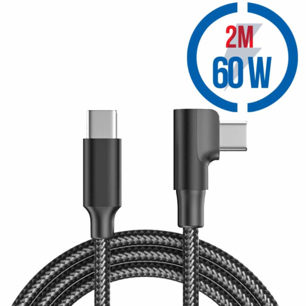 MEGATECH Kábel USB-C/USB-C, 90°, 60W, 2m