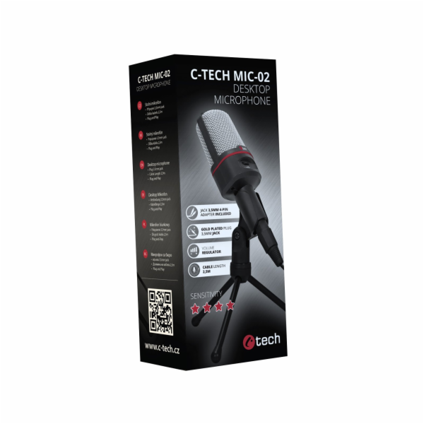 C-TECH Stolní mikrofon MIC-02, 3,5mm stereo jack, kabel 2.5m