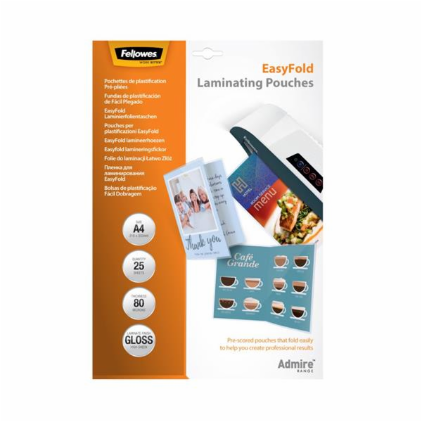 Laminovací fólie Fellowes EasyFold A4, 80mic, lesklé 25ks 