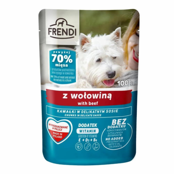 FRENDI Kousky v omáčce Hovězí – mokré krmivo pro psa - 100g