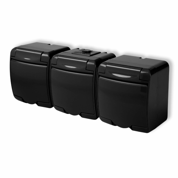 Karlik JUNIOR Trojitá zásuvka s uzemněním 3x(2P+Z) (černá...