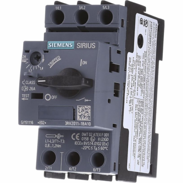 Siemens Motorový jistič 3P 0,75kW 1,4-2A S00 (3RV2011-1BA10)