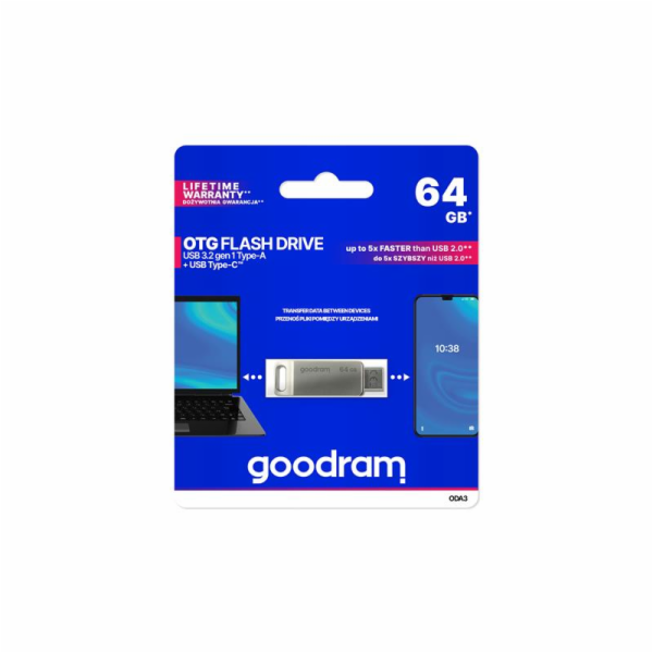 GOODRAM Flash Disk 64GB ODA3, USB 3.2, stříbrná ODA3-0640...