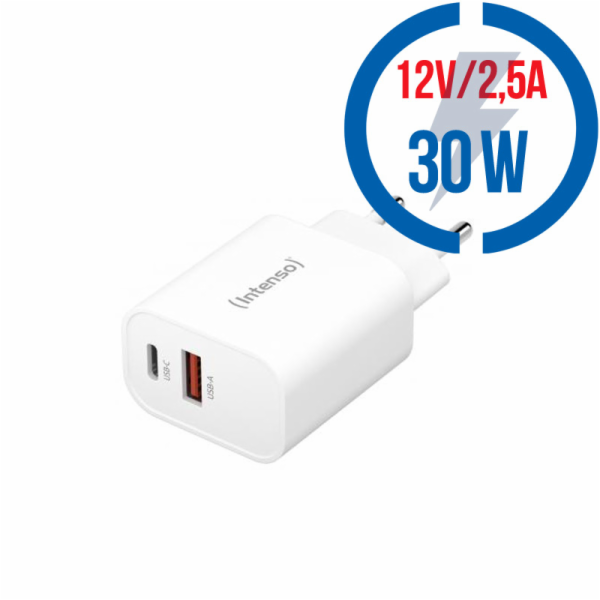 Intenso Power Adapter W30AC  1x USB-A 1x USB-C 30W     white