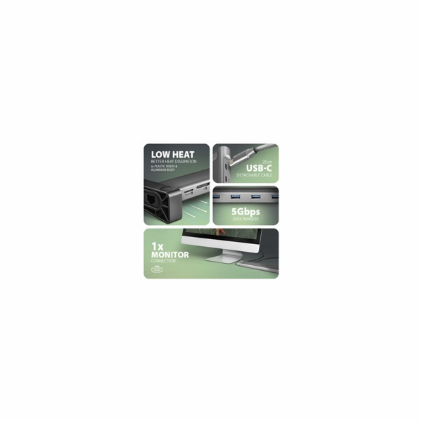 AXAGON HMC-10HLS, USB 5Gbps hub, 4x USB-A, HDMI 4k/60Hz, ...
