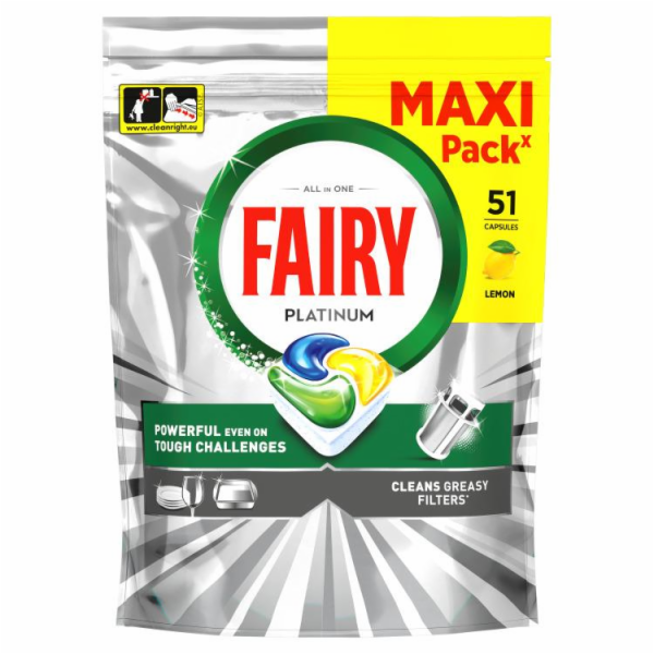Fairy Platinum All in One Lemon – Kapsle do myčky – 51 kusů