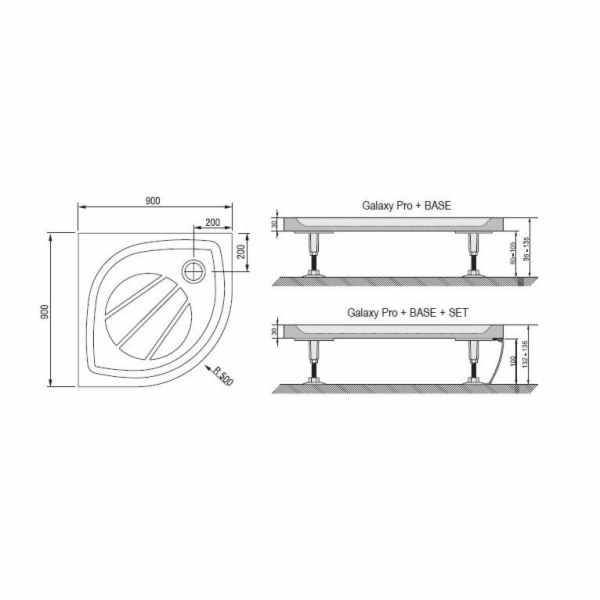 Sprchová vanička Ravak Ellipso Pro, 90 mm x 90 mm