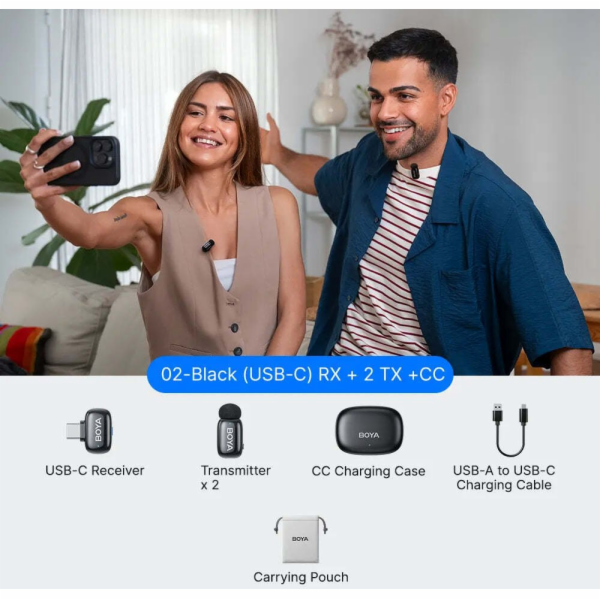 Boya Bezdrátový mikrofon BOYA mini 2-02 2,4 GHz USB-C - č...