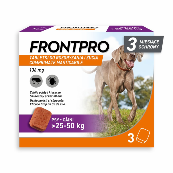 FRONTPRO Tablety proti blechám a klíšťatům pro psa (>25-5...