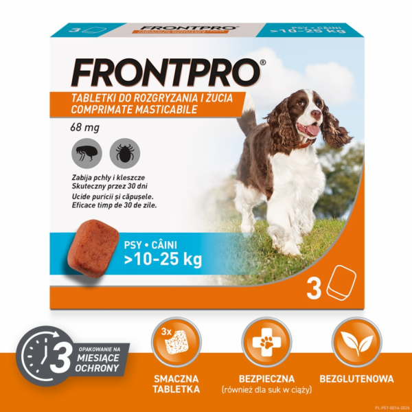 FRONTPRO Tablety proti blechám a klíšťatům pro psa (>10-2...